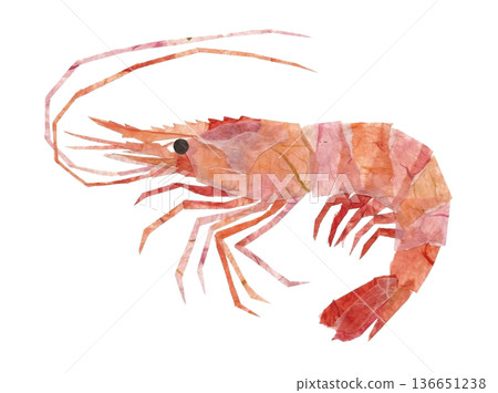 用和紙剪出的甜蝦圖案拼貼畫 136651238