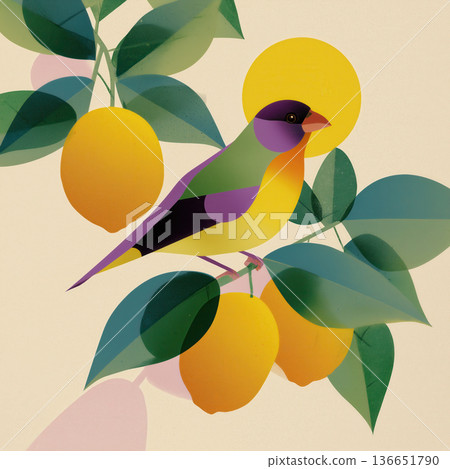 Colorful bird lemon citrus leaf minimal geometric colorful bird lemon citrus leaf minimal geometric illustration nature 136651790
