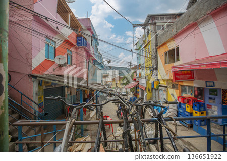 Colourful houses in the Santa Marta favela in Rio de Janeiro Colourful houses in the Santa Marta favela in Rio de Janeiro 136651922