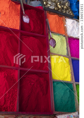red and yellow, green, blue dry paint for holi red and yellow, green, blue dry paint for holi 136651931