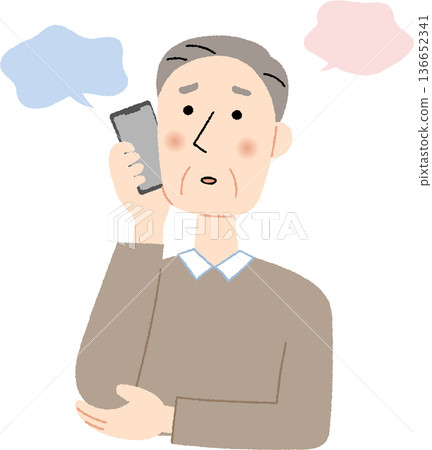 一位老年男子焦急地用智慧型手機說話 136652341