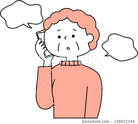 Senior woman talking on smartphone anxiously, monochrome Senior woman talking on smartphone anxiously, monochrome 136652348