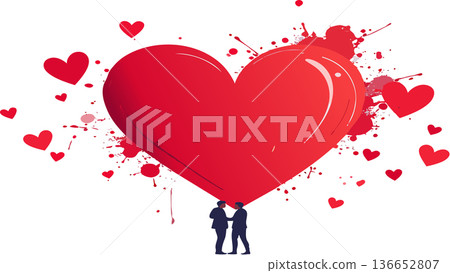 Couple holding a huge heart for valentine's day 136652807