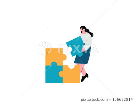 Illustration of a woman holding a puzzle piece 136652814