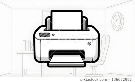 Modern Minimalist Office Printer Vector Illustration on Sketchy Background 136652992
