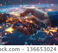 Digital network, hand and human handshake. AI technology, cyber security, future, business, contract 136653024