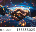 Digital network, hand and human handshake. AI technology, cyber security, future, business, contract 136653025