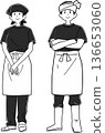 Izakaya waitress male and female pair, full body 136653060