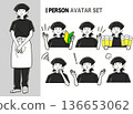 Izakaya female waitress material and facial expression set 136653062