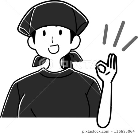 Illustration of a female izakaya waitress giving an OK sign 136653064