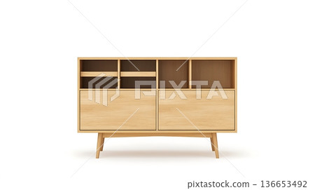 A wooden cabinet with a white background 136653492