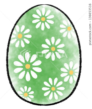 Watercolor illustration of a green Easter egg with a floral pattern Watercolor illustration of a green Easter egg with a floral pattern 136653516