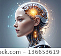 A female android with a brain made of shining circuits. Artificial intelligence, deep learning, next-generation computing 136653619