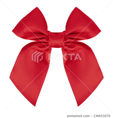 Red satin ribbon bow isolated on white background 136653870