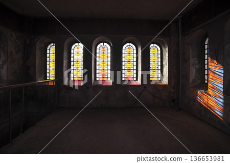 stained glass windows inside the tower at the Church of Saints Simeon and Helena stained glass windows inside the tower at the Church of Saints Simeon and Helena 136653981