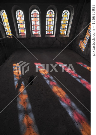 stained glass windows inside the tower at the Church of Saints Simeon and Helena stained glass windows inside the tower at the Church of Saints Simeon and Helena 136653982