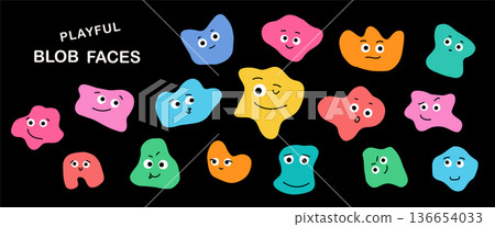 Playful Abstract Blob Characters with Cute Faces 136654033