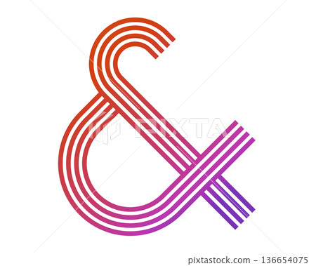 Modern ampersand symbol with gradient stripes in red and purple Modern ampersand symbol with gradient stripes in red and purple 136654075