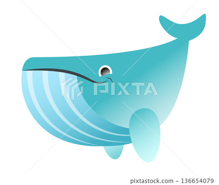 Cute cartoon blue whale illustration with gradient and simple design 136654079
