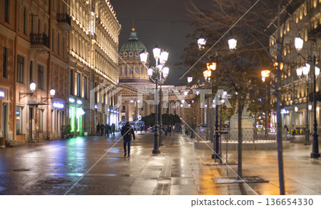 night streets of Saint Petersburg. 136654330