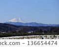 Snow-covered Sayama tea fields and Mount Fuji 136654474