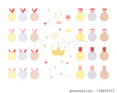 Pastel colored flat medal set Pastel colored flat medal set 136654537