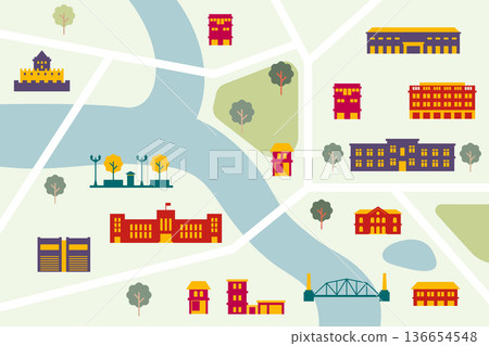 City Map with building icons Infographic. City Map with building icons Infographic. 136654548