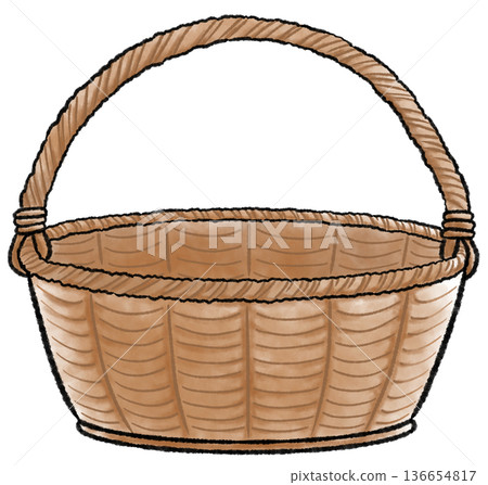 Watercolor illustration of a simple brown basket 136654817