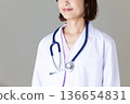 Middle-aged female doctor in a white coat 136654831