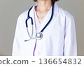 Middle-aged female doctor in a white coat 136654832
