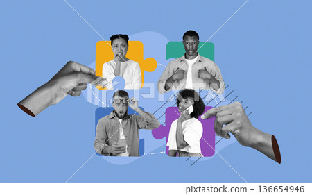 A collection shows different people displaying various emotions while engaging with colorful elements. Each person interacts with a unique design. The setting feels vibrant and lively. A collection shows different people displaying various emotions while engaging with colorful elements. Each person interacts with a unique design. The setting feels vibrant and lively. 136654946