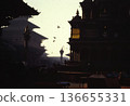 The silhouette of a traditional Nepalese temple at dusk (photographed in 1989) 136655331
