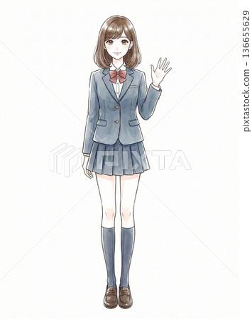 高中女生站著揮手 136655629
