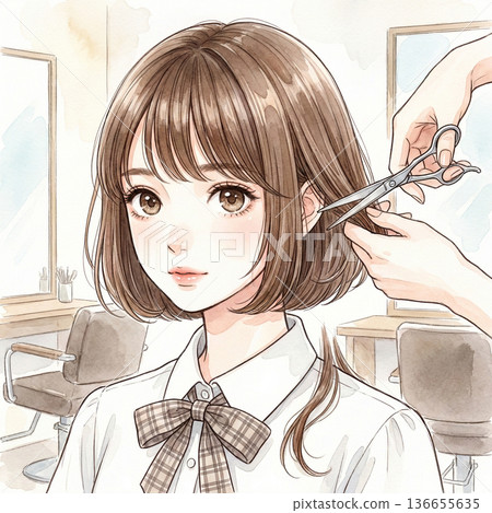 High school girl getting a haircut 136655635