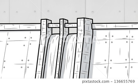 Minimalist Line Art Illustration of a Hydroelectric Dam and Waterfalls 136655769