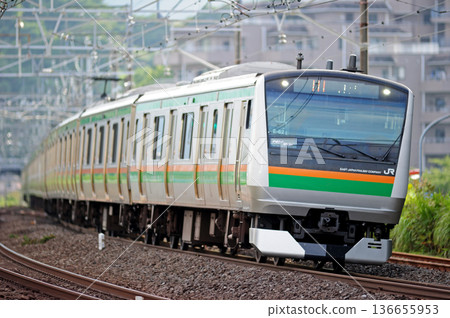 Tokaido Line Manazuru JR East E233 series 3000 series E-62 train (Kozu) Tokaido Line Manazuru JR East E233 series 3000 series E-62 train (Kozu) 136655953