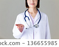 Middle-aged female doctor in a white coat 136655985