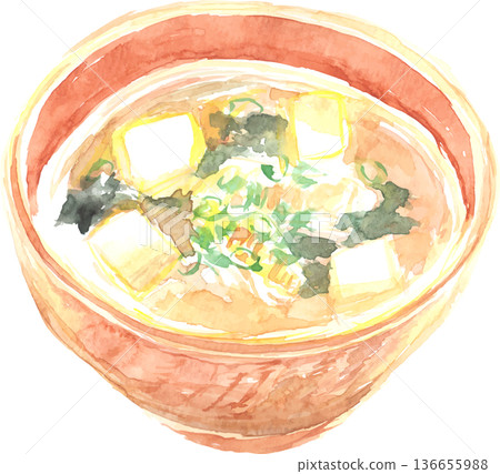 水彩味噌湯插圖向量圖 136655988