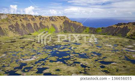 Caldera of Rano Kau volcano on Easter Island. 136656055