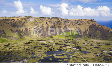 Caldera of Rano Kau volcano on Easter Island. 136656057