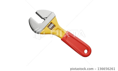 Adjustable Wrench Tool with Yellow and Red Handle on White Background 136656261