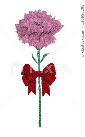 [Single Carnation] Hand-embroidered illustration material 136656298