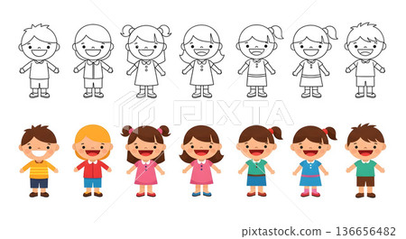 Happy Diverse Children Standing Together Smiling Joyfully Kids 136656482