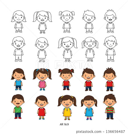 Happy Diverse Cartoon Children Smiling Together Learning And Playing 136656487