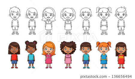 Diverse Happy Children Smiling Together Vector Illustration 136656494