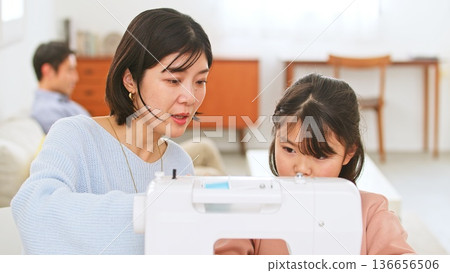 Family conversation sewing machine image 136656506