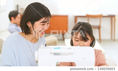 Family conversation sewing machine image 136656663