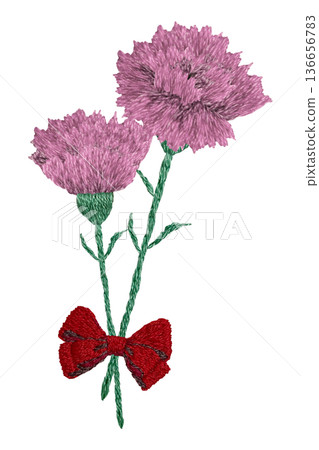 [Carnation Tip] Hand-embroidered illustration material 136656783