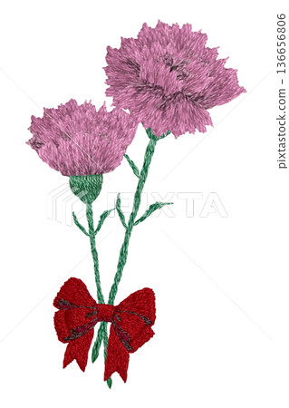[Carnation Tip] Hand-embroidered illustration material 136656806