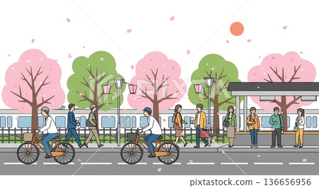 櫻花盛開，日常生活寧靜祥和，春日車水馬龍的景象。 136656956